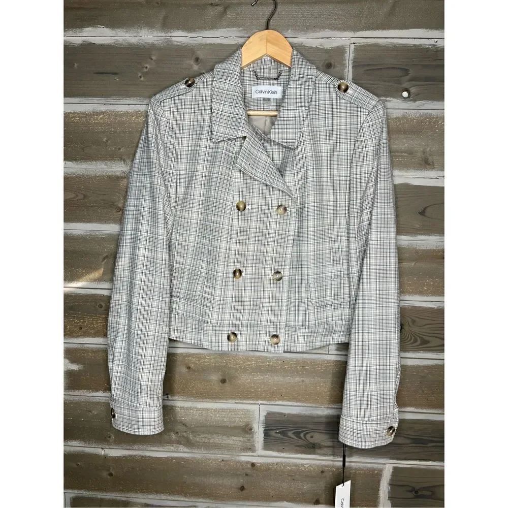 Calvin Klein NWT PLAID Double Breasted Coat Jacket Sz 16